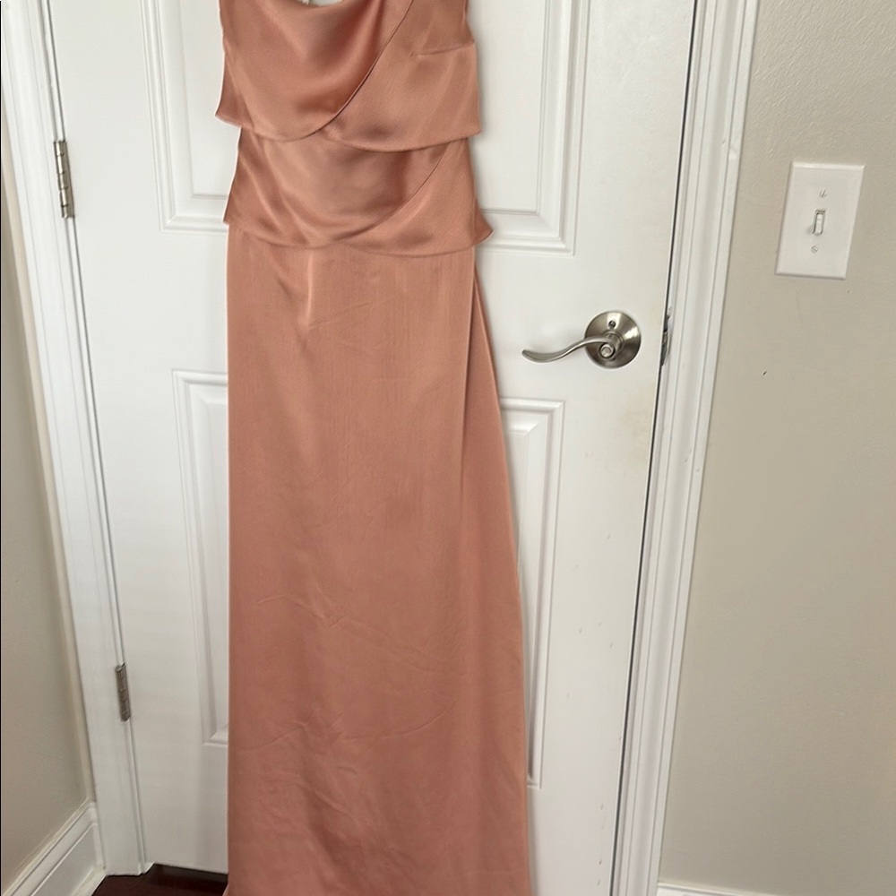 Elegant Tan Ruched Strapless Maxi Gown for Prom /Social Occasion!